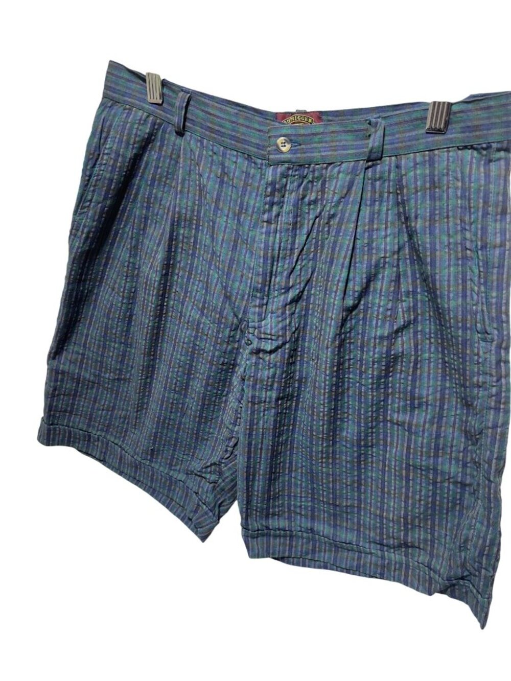 Outrigger Vintage 90's Mens Pleated Seersucker Plaid Shorts Size 31 100% Cotton